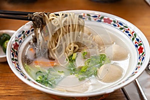 Popular Singaporean fish ball noodle