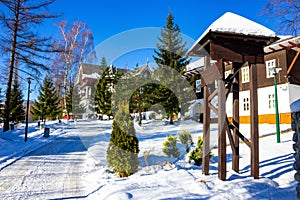 The popular ski resort in Tatranska Lomnica, High Tatras at winter