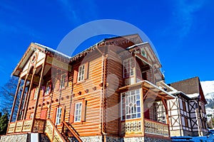 The popular ski resort in Tatranska Lomnica, High Tatras at winter