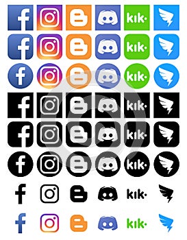 Popular social media and other icons in different forms