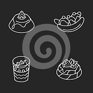 Popular sweets chalk white icons set on black background