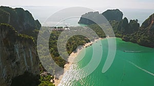 Popular Thai Railey Beach Aerial View. HD. Krabi, Thailand.