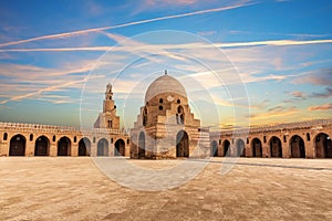 Popular tourist place of Cairo, Mosque of Ibn Tulun inner yard view, Egypt