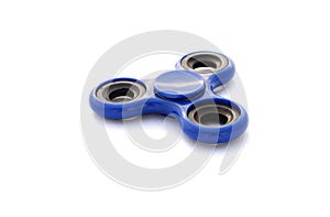 Popular toy. Blue fidget spinner isolated on white background