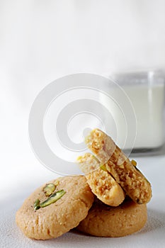Popular traditional Indian sweet milk peda or malai peda or mathura na peda