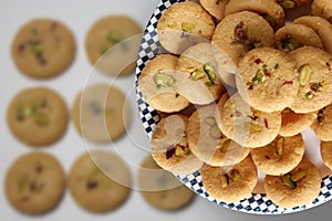 Popular traditional Indian sweet milk peda or malai peda or mathura na peda