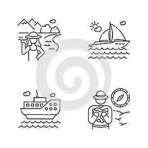 Popular vacation activities pixel perfect linear icons set