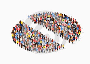 Population demographics report, pie chart composed of people. Separate group.