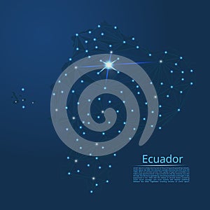 Ecuador communication network map. Vector low poly image of a global map with lights in the form of cities
