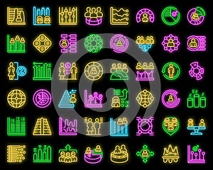 Population growth icons set vector neon