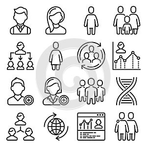 Population People Icons Set on White Background. Vector