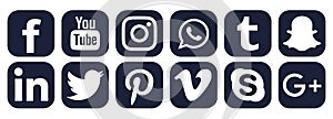 Set of popular social media logos icons Instagram Facebook Twitter YouTube WhatsApp Pinterest LinkedIn snapchat element vector