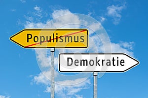 Populism democratie in german sign photo