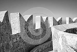 Populonia, the fortress walls. Black and white photo