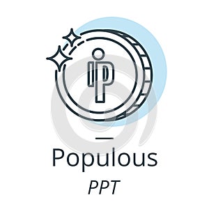 Populous cryptocurrency coin line, icon of virtual currency photo