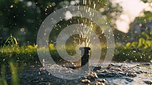 A popup sprinkler head activated by water pressure and easily disguised when not in use photo