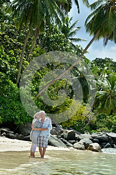 Porait of elderly couple at tropical beach photo