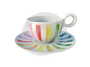 Porcelain colorful striped cup isolated on white background. 3D Illustration.