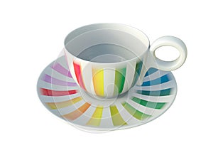 Porcelain colorful striped cup isolated on white background. 3D Illustration