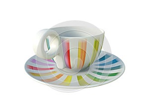 Porcelain colorful striped cup isolated on white background. 3D Illustration.