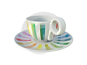 Porcelain colorful striped cup isolated on white background. 3D Illustration.