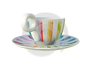 Porcelain colorful striped cup isolated on white background. 3D Illustration