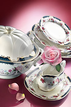 Porcelain dinner set with rose