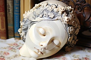 porcelain doll head mold filled with liquid clay