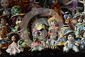 Porcelain dolls in a window at Karlovy Vary