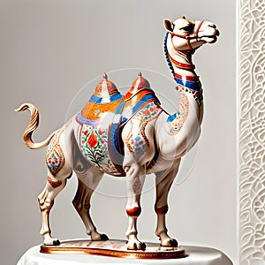 Porcelain figurines camel. Sculptures made of porcelain and earthenware. Miniature figurines made of ceramics
