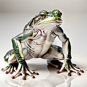 Porcelain figurines Goliath the frog. Sculptures made of porcelain and earthenware. Miniature figurines made of ceramics