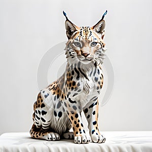 Porcelain figurines lynx. Sculptures made of porcelain and earthenware. Miniature figurines made of ceramics