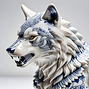 Porcelain figurines wolf. Sculptures made of porcelain and earthenware. Miniature figurines made of ceramics