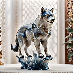 Porcelain figurines wolf. Sculptures made of porcelain and earthenware. Miniature figurines made of ceramics