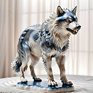 Porcelain figurines wolf. Sculptures made of porcelain and earthenware. Miniature figurines made of ceramics