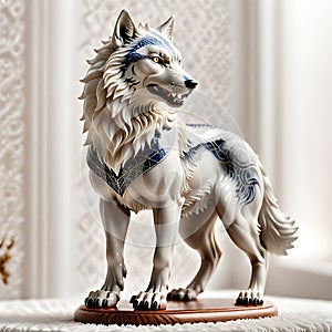 Porcelain figurines wolf. Sculptures made of porcelain and earthenware. Miniature figurines made of ceramics