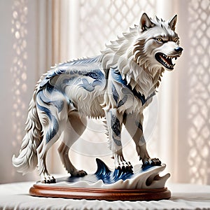 Porcelain figurines wolf. Sculptures made of porcelain and earthenware. Miniature figurines made of ceramics