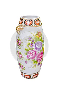 Porcelain floral vase isolated white background