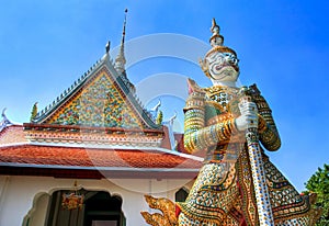 Porcelain guardian at a temple in Bangkok, Thailand