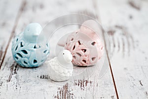 Porcelain Mother and Baby Bird Figurines