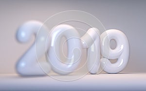 Porcelain number New Year 2019 with a depth of field. 3d render