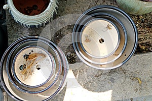 Porcelain pots in rows photo