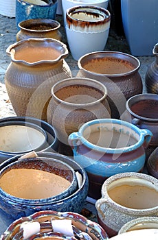 Porcelain pots in rows photo