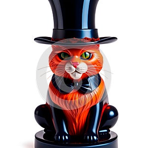 Porcelain statuette - cat in black cylinder on white background