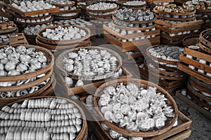 Porcelain tableware on Chinese factory in Jingdezhen