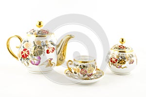 Porcelain tea and coffee set with flower motif