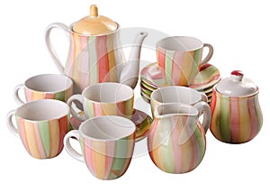 Porcelain tea pot set in white background