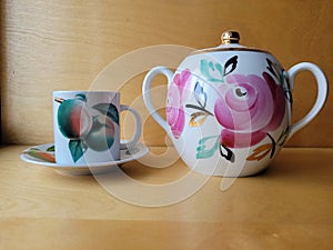 porcelain tea set on a light background