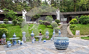 Porcelain vases decorating garden in Jingdezhen, China