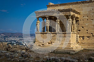 Porch of the Caryatids at the Erechtheion on the Acropolis Athens Greece